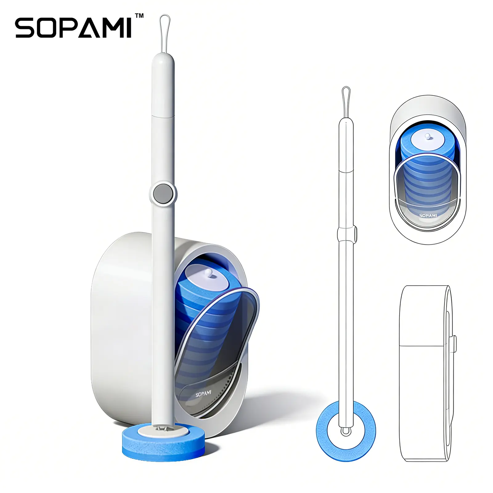 SOPAMI Disposable Toilet Brush Kit – No-Touch Rotating Cleaner with Refill Heads & Holder