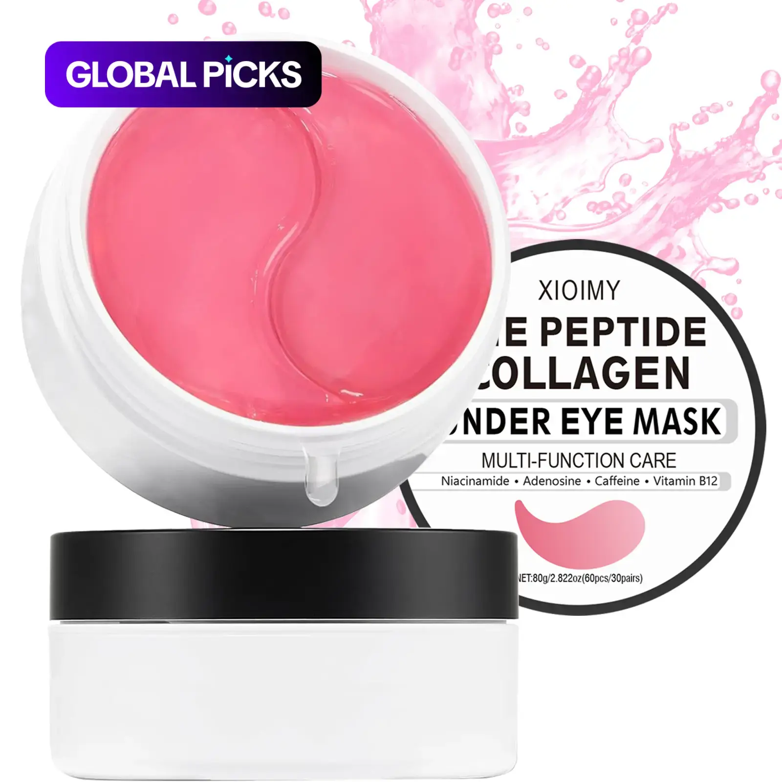 60 Pcs Collagen Hydrating Eye Patches with Niacinamide, Caffeine and Vitamin B12, Deep Hydration