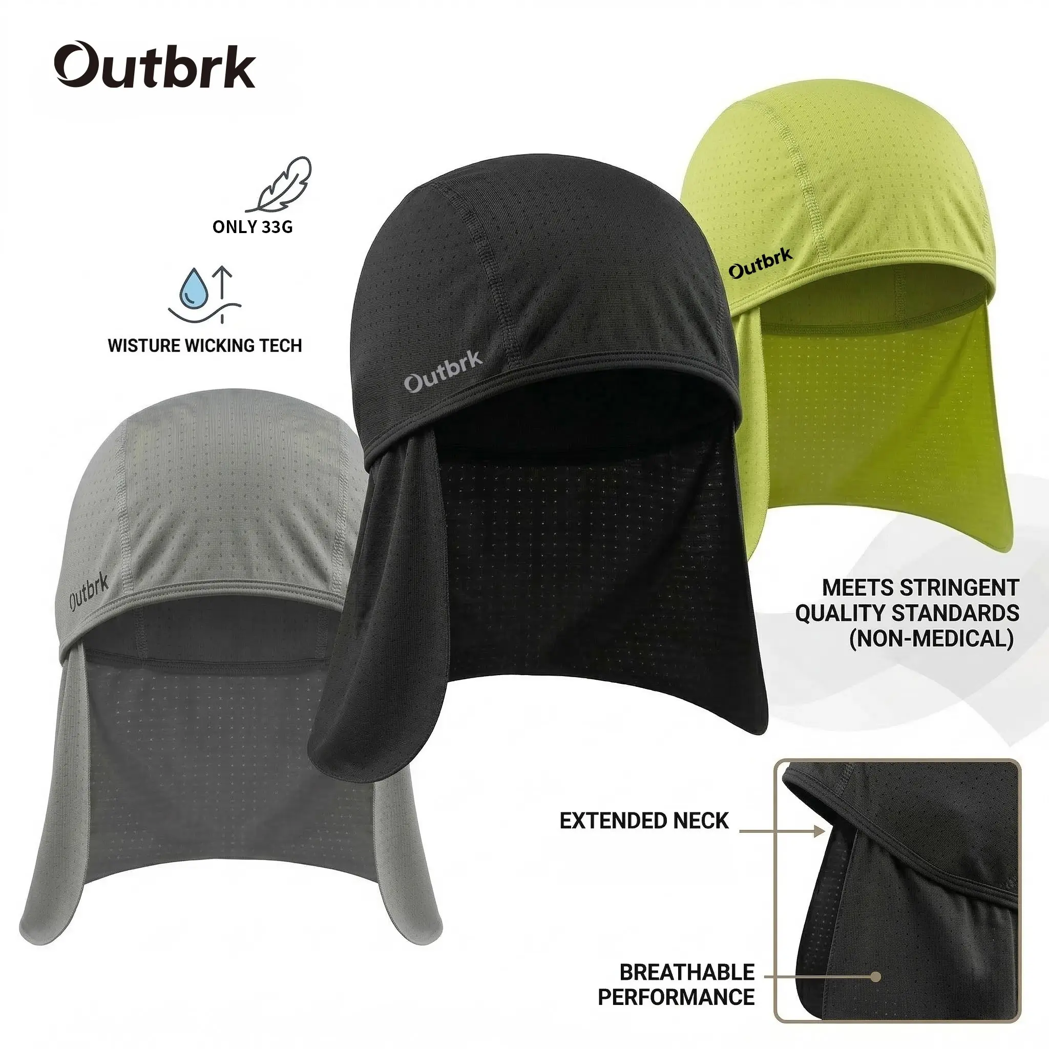 Outbrk Cooling Skull Cap with Neck Shield – UPF Sun Protection | Moisture-Wicking, Ultra-Lightweight (33g)