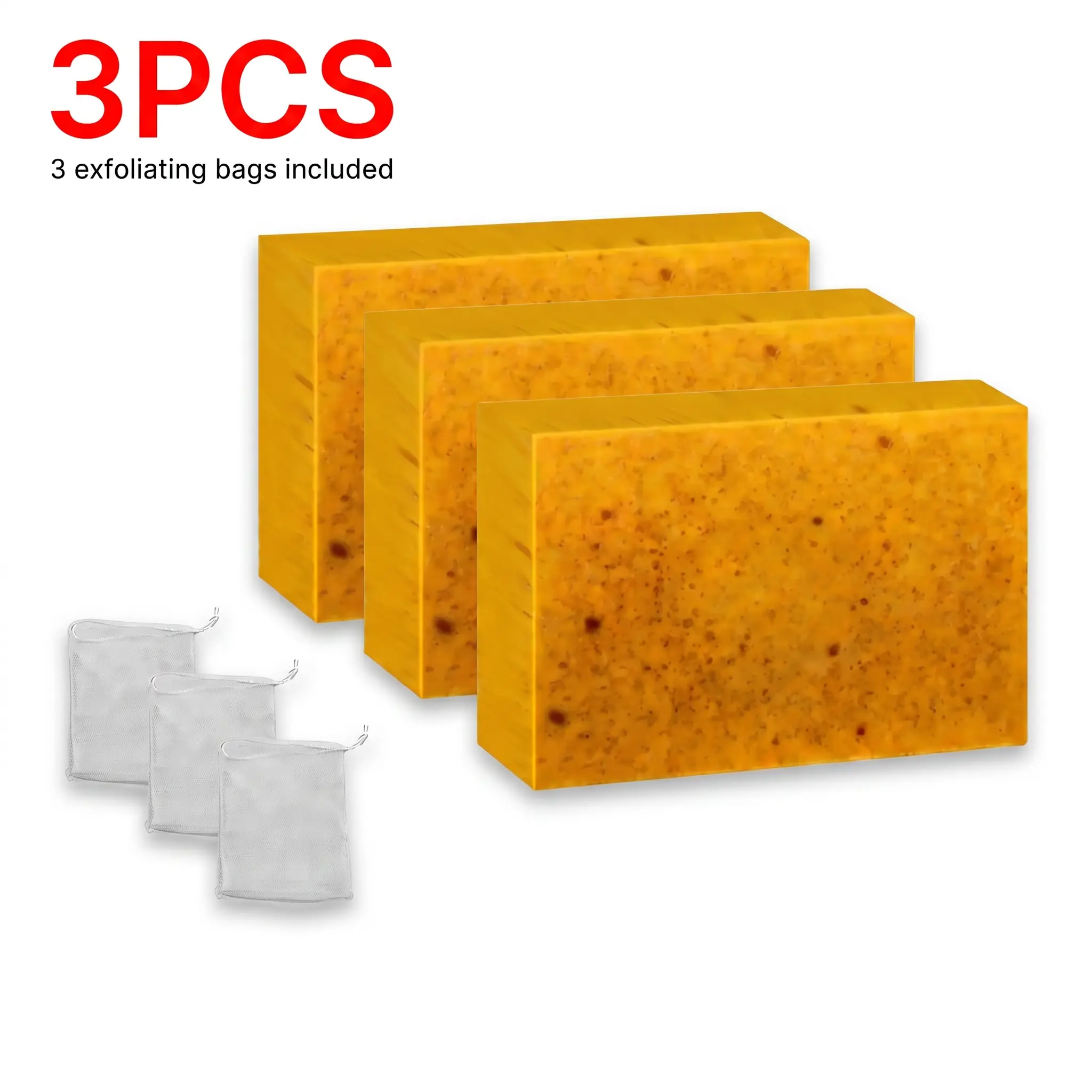 3Pcs Lemon Turmeric Kojic Acid Soap,Acne Remover, Deep Cleansing Facial Bar for Bright Radiant Skin, Free 3Pcs Soap Saver Exfoliating Bags Included kojic soap Moisturizing Cleanser