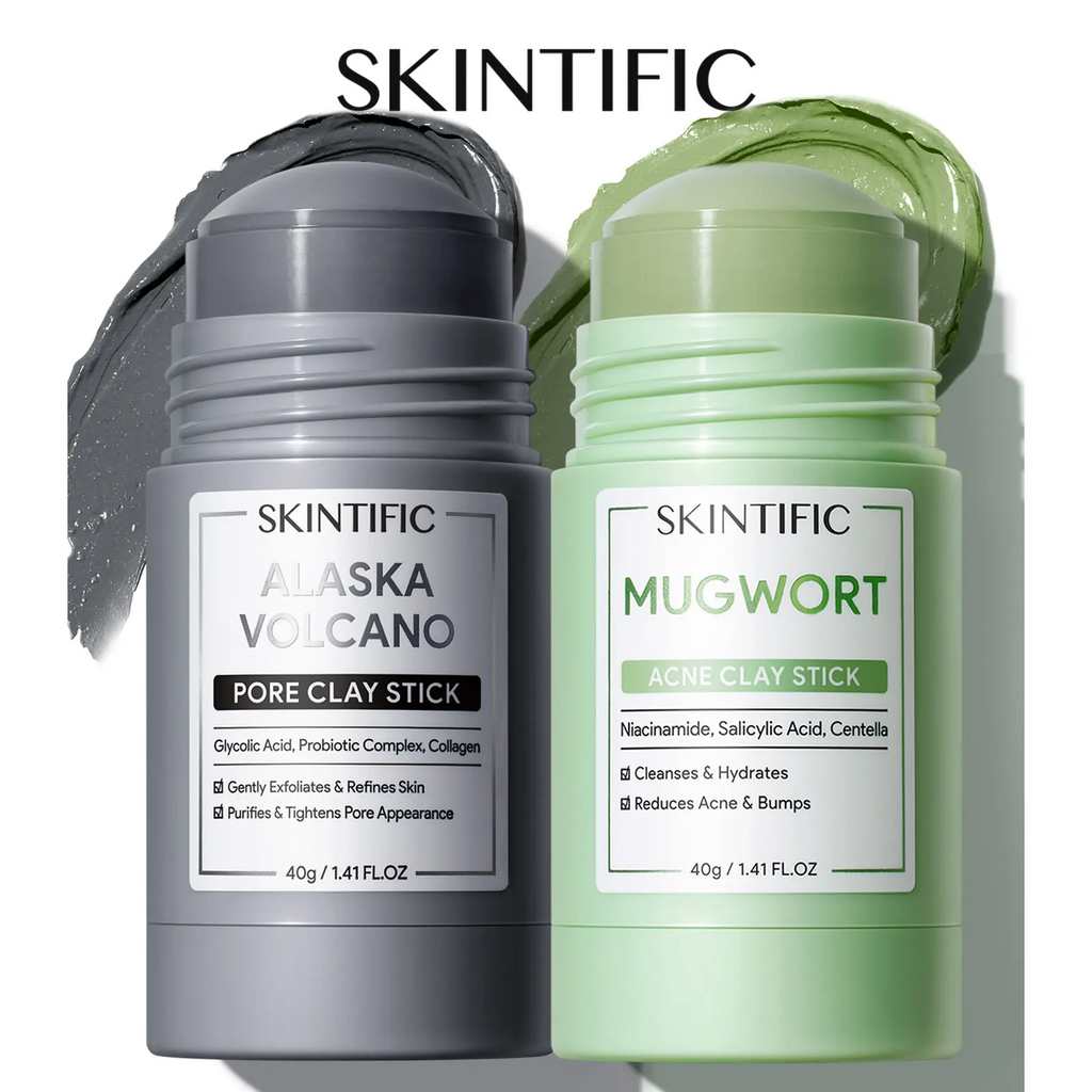 Clay Stick 2PCS Combo – Mugwort Clarifying / Volcano Detox / Bright Boost Even Tone Deep Pore Cleansing Oil Control Non-Stripping