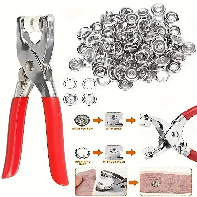 100Pcs Metal Snap Button Kit with Pliers | Stainless Steel Press Studs | DIY Sewing & Garment Repair