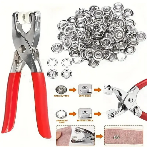 100Pcs Metal Snap Button Kit with Pliers | Stainless Steel Press Studs | DIY Sewing & Garment Repair