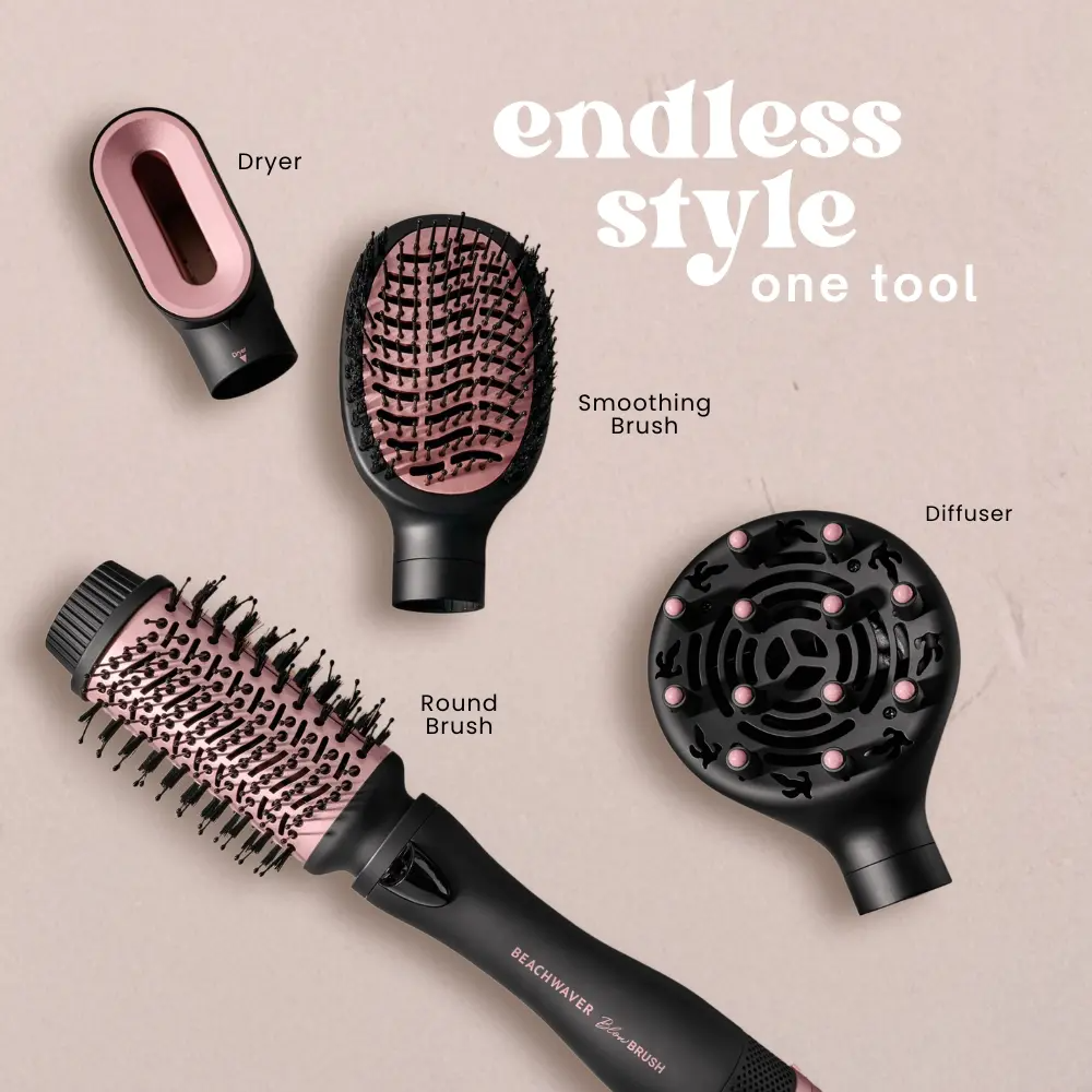 1Set 4-in-1 Hair Dryer & Styler with Diffuser, Round Brush & Smoothing Brush for Easy DIY Blowouts