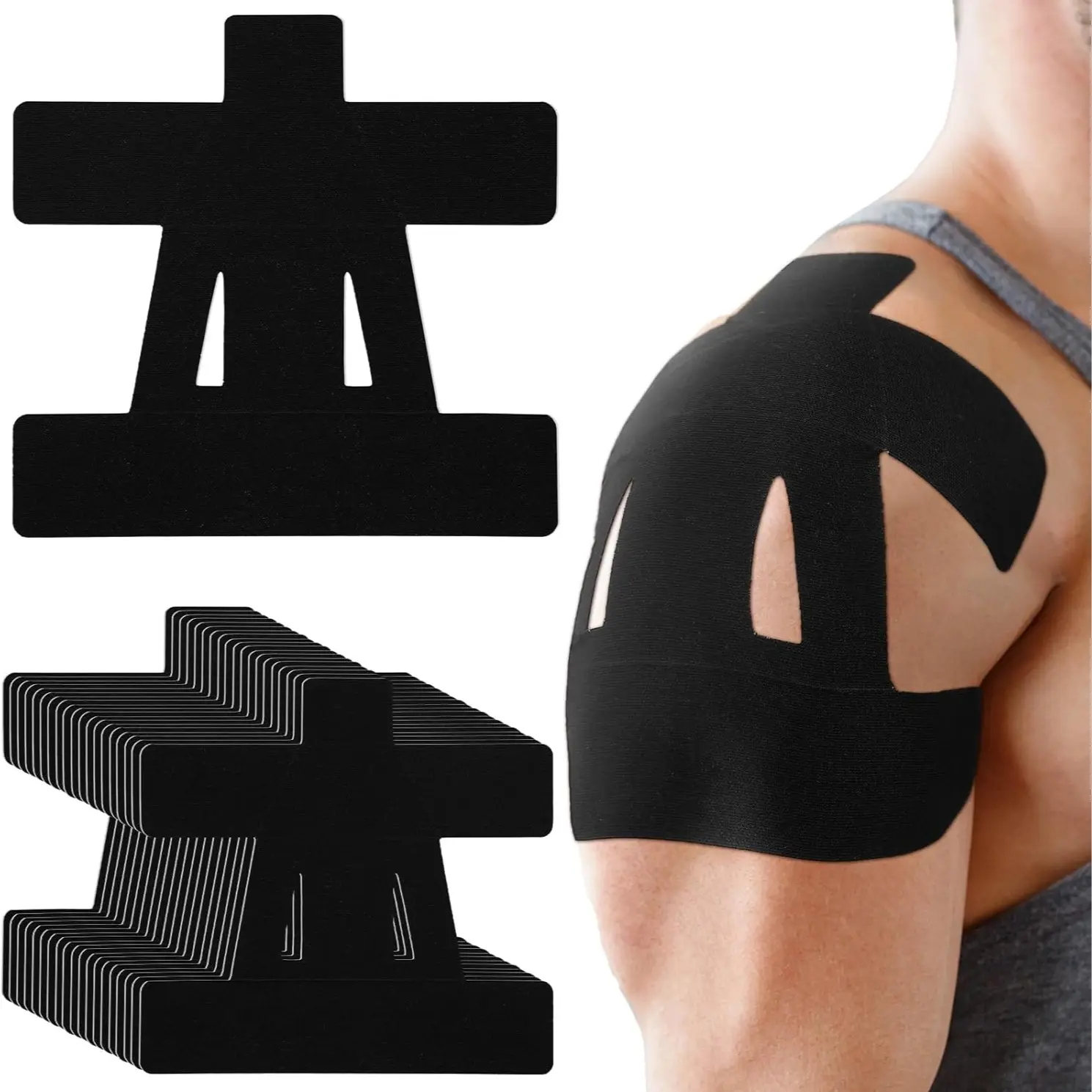 Pre-Cut Kinesiology Tape for Shoulder – Waterproof Athletic Support | 10, 20 & 30 Strips