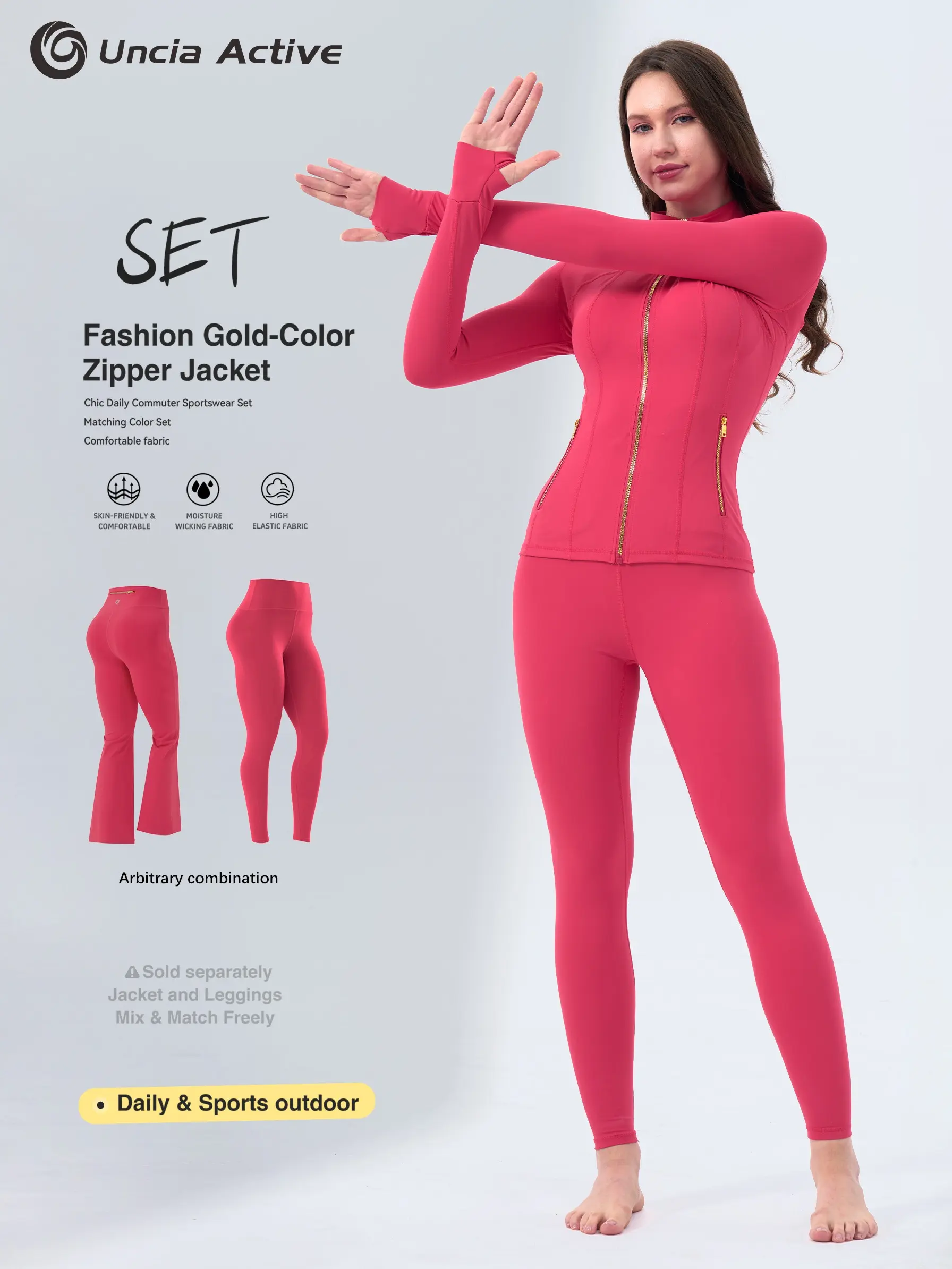 Women's Activewear Set – Jacket, Leggings & Flare Pants