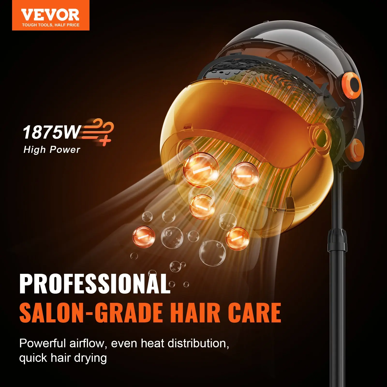 1Pcs onic Hood Dryer, 1875W Pro Bonnet Hair Dryer, Timer, 3 Temperature Levels Adjustable Speed, Mobile Floor Stand with Wheels for Salon Home Spa