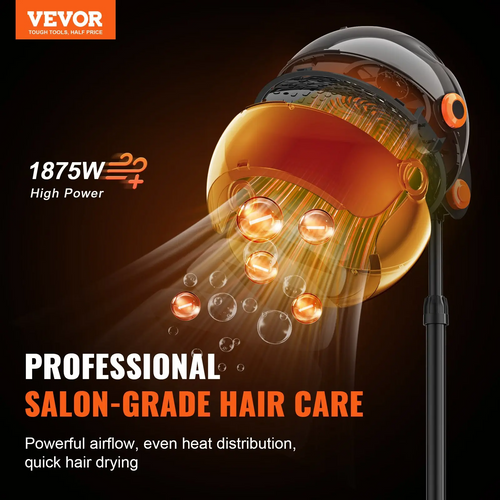 1Pcs onic Hood Dryer, 1875W Pro Bonnet Hair Dryer, Timer, 3 Temperature Levels Adjustable Speed, Mobile Floor Stand with Wheels for Salon Home Spa