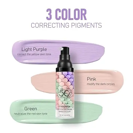 3-in-1 Color Correcting Facial Serum, Moisturizing Primer, , SPF 50 PA+++, Brightening Primer for Even Skin Tone
