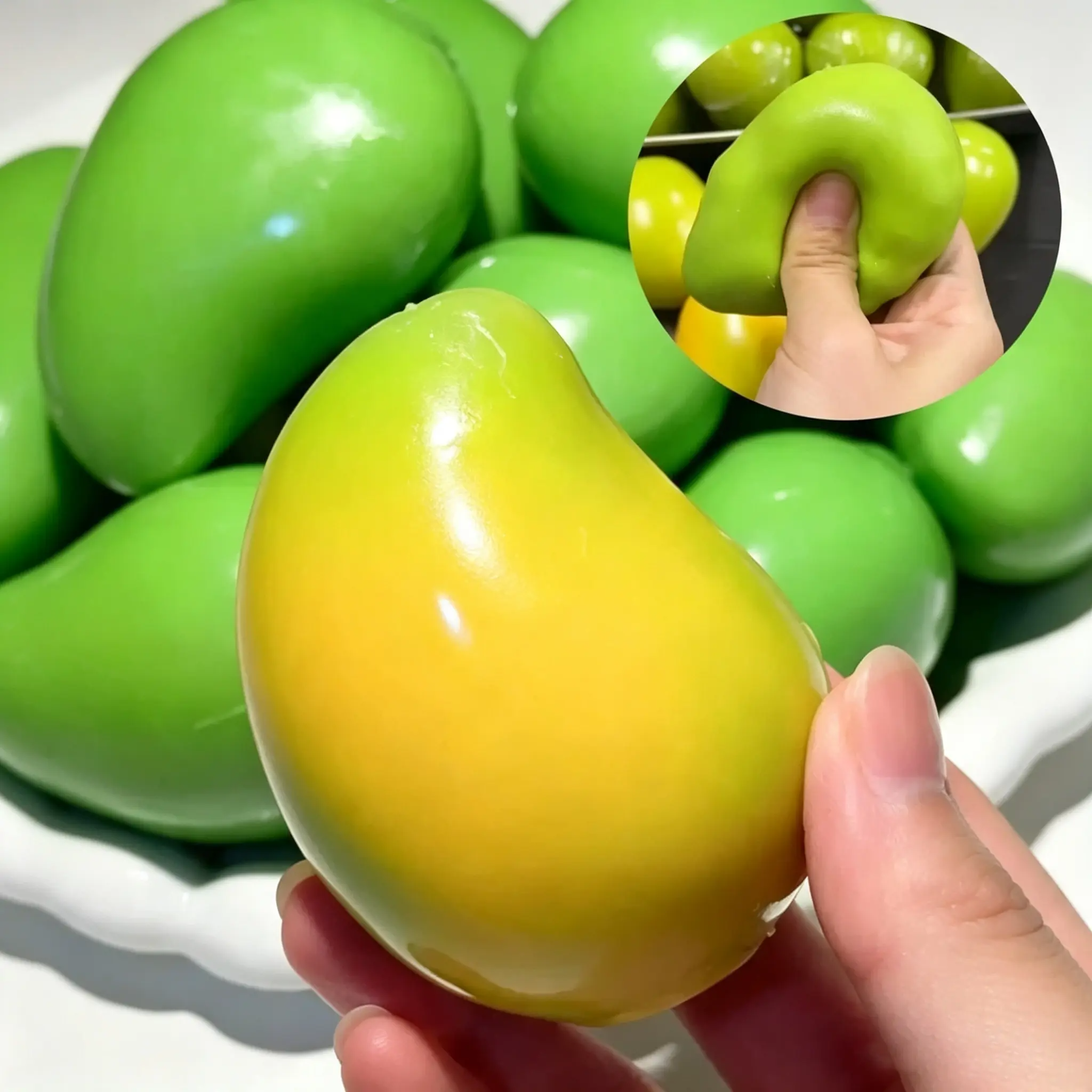 Color Changing Mango Squishy – Crunchy ASMR Stress Ball & Fidget Toy