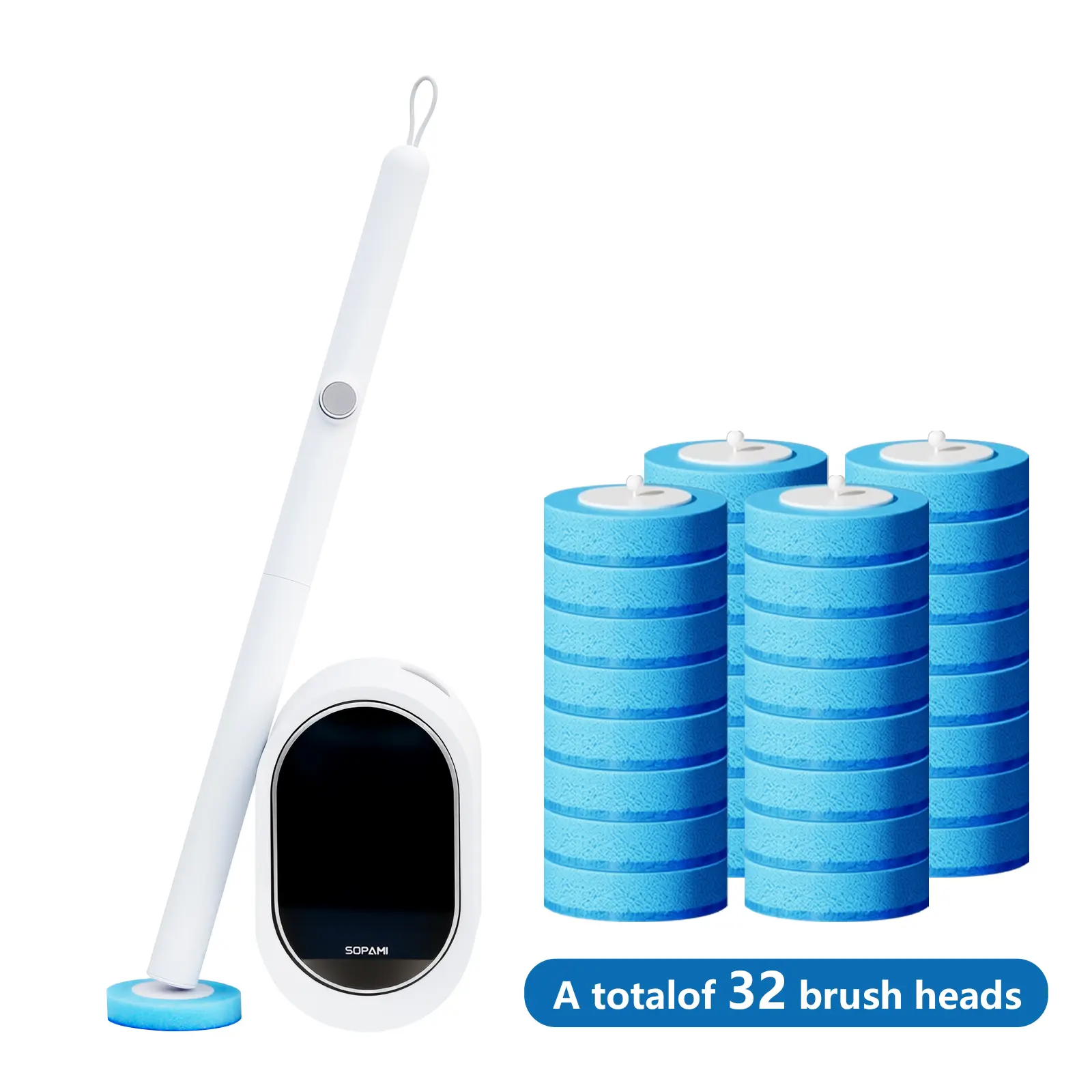 SOPAMI Disposable Toilet Brush Kit – No-Touch Rotating Cleaner with Refill Heads & Holder
