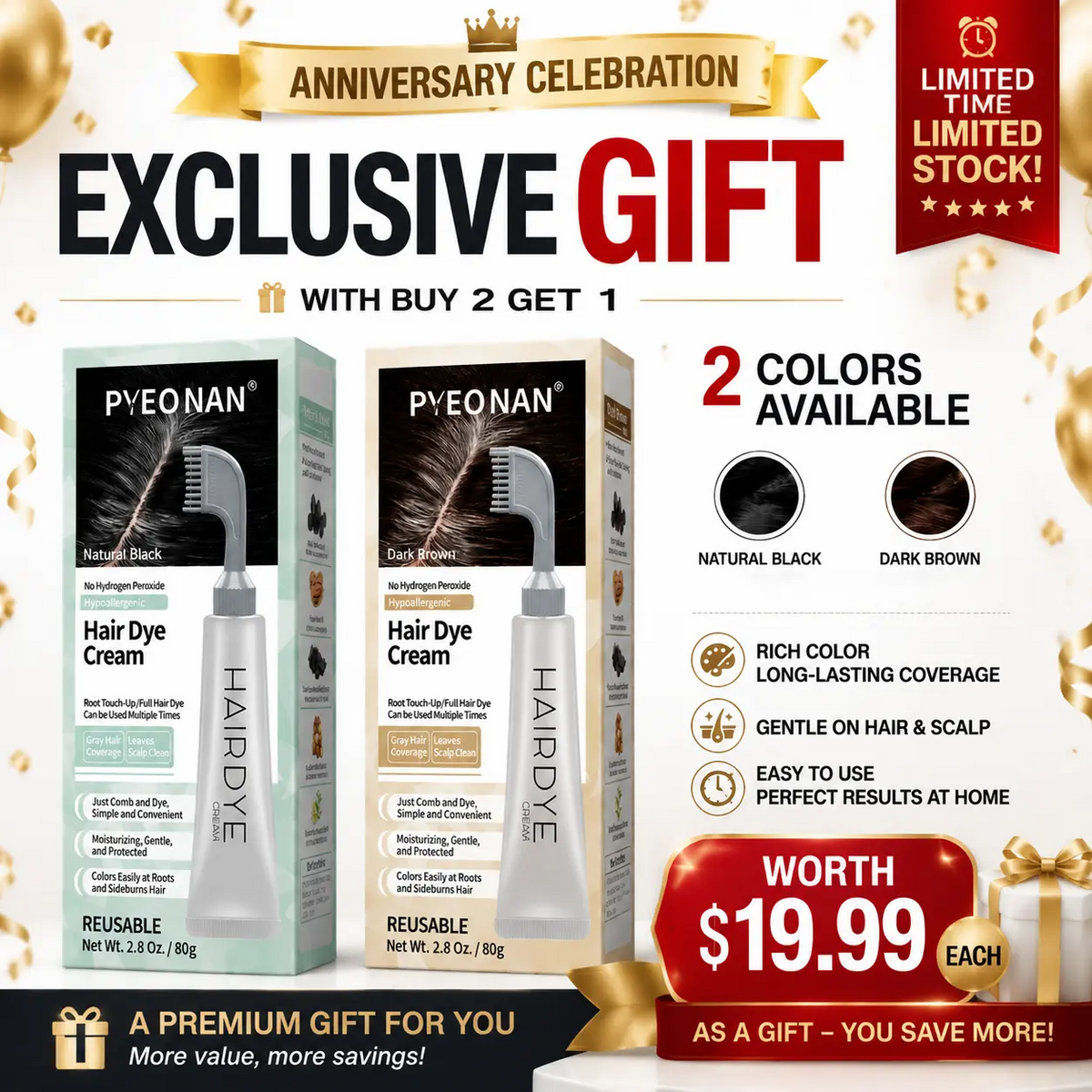 Herbal Hair Dye Cream – Gray Coverage, Alcohol-Free, Natural Scent