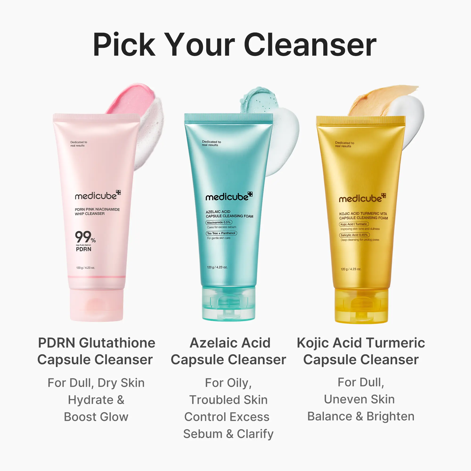 Mix & Match Capsule Cleansing Foam Set | PDRN, Azelaic Acid, Kojic Acid Daily Face Wash for Uneven Skin Tone, Glow Hydration, Brightening
