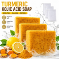 3Pcs Lemon Turmeric Kojic Acid Soap,Acne Remover, Deep Cleansing Facial Bar for Bright Radiant Skin, Free 3Pcs Soap Saver Exfoliating Bags Included kojic soap Moisturizing Cleanser