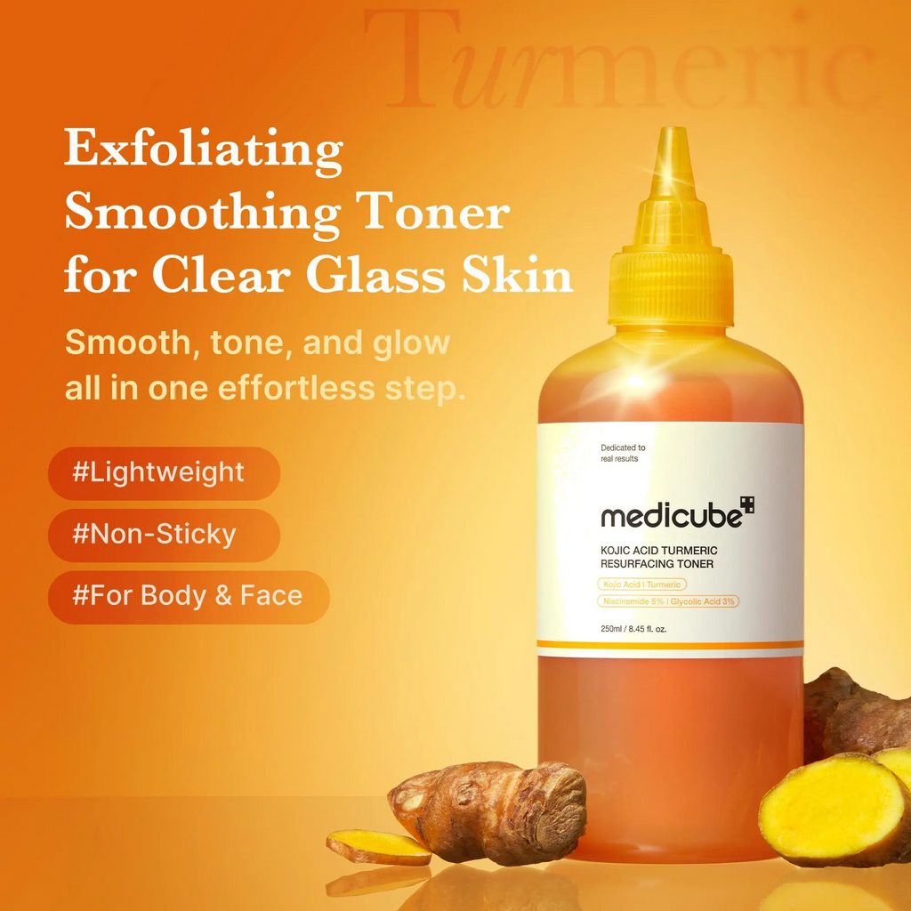 Clear & Glow on a Budget SET | Kojic Acid Turmeric Toner for Face & Body, Vita C Toner Pads, Vita C Capsule Cream, Kojic Acid Turmeric Gel Mask