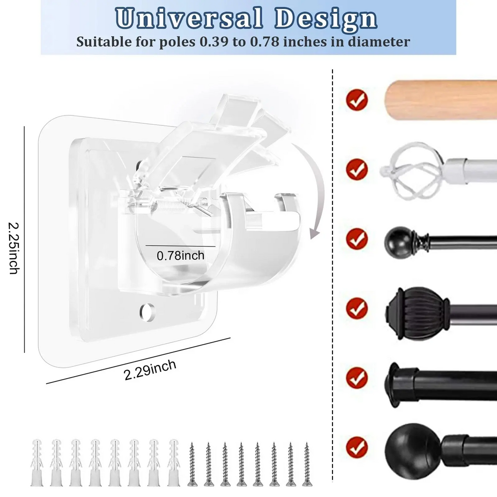 Transparent Curtain Rod Brackets with Screws | No-Damage Wall Mount | Multi-Room Use | 8/12/24/48 Pack