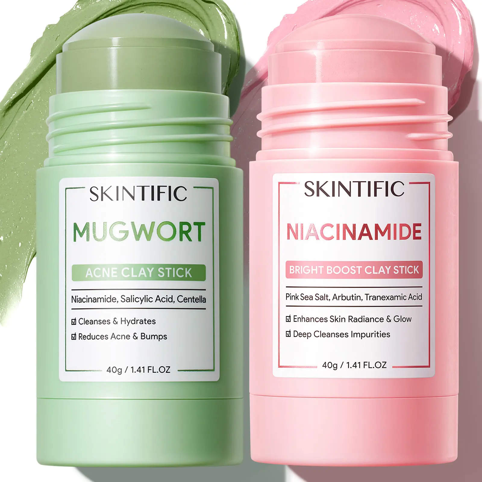 Clay Stick 2PCS Combo – Mugwort Clarifying / Volcano Detox / Bright Boost Even Tone Deep Pore Cleansing Oil Control Non-Stripping