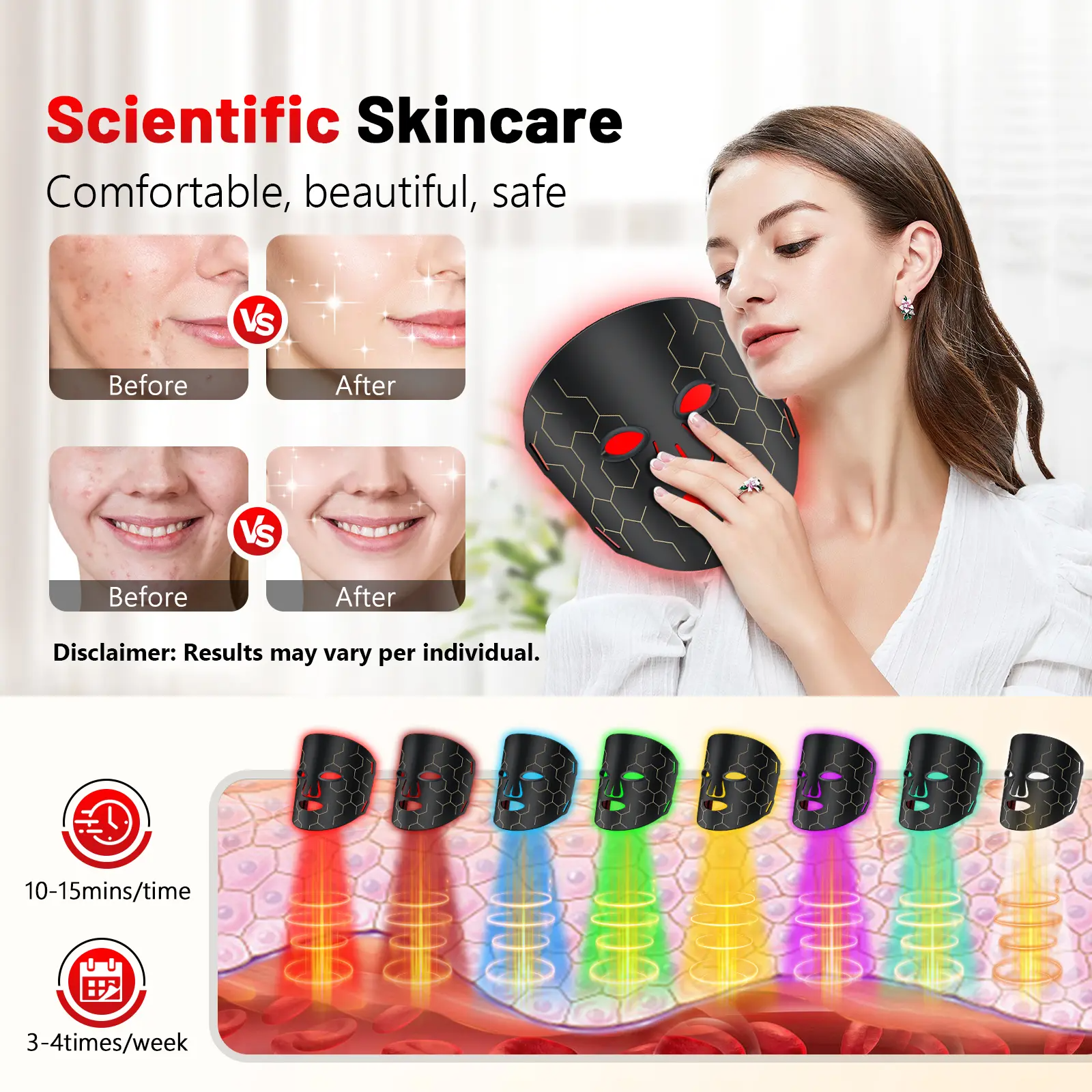 1 Red Light Therapy Mask for Face 8 Modes LED Face Mask Light Therapy with 288 LEDs 630nm & 850nm Infrared Light Therapy Mask at Home Portable with Timer & 2600mAh Remote Control for Anti-Aging