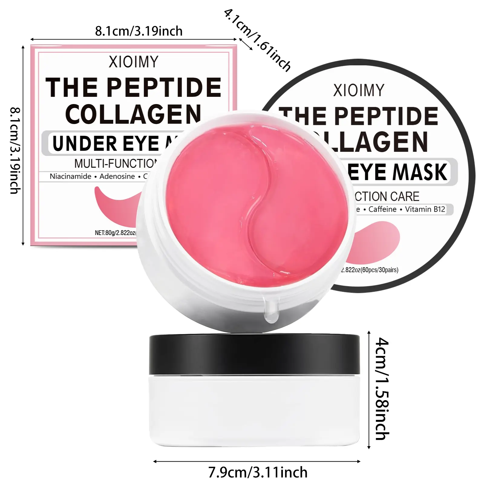 60 Pcs Collagen Hydrating Eye Patches with Niacinamide, Caffeine and Vitamin B12, Deep Hydration