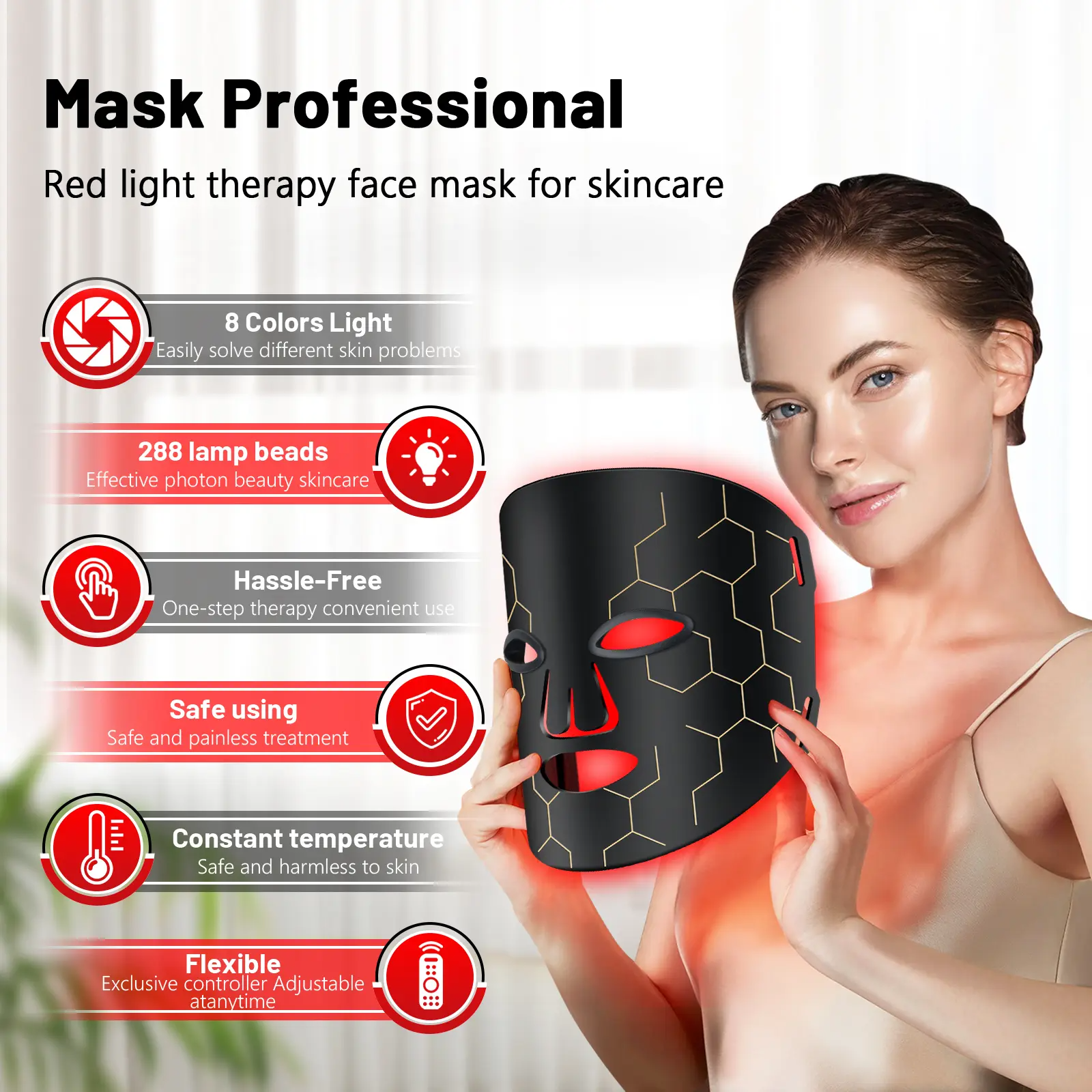 1 Red Light Therapy Mask for Face 8 Modes LED Face Mask Light Therapy with 288 LEDs 630nm & 850nm Infrared Light Therapy Mask at Home Portable with Timer & 2600mAh Remote Control for Anti-Aging