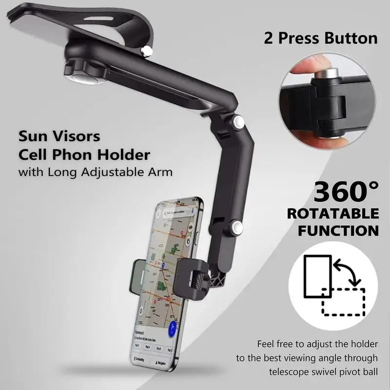 Joytutus Car Phone Mount – 360° Rotatable, Long Adjustable Arm & Anti-Scratch Clamp