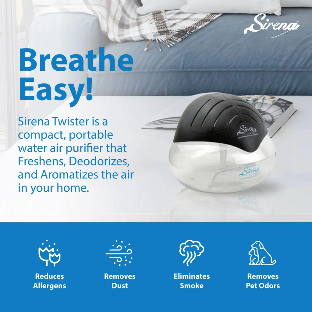 Sirena Twister Air Purifier – Water-Based Air Cleaner with 7-Color LED Night Light & Aromatherapy