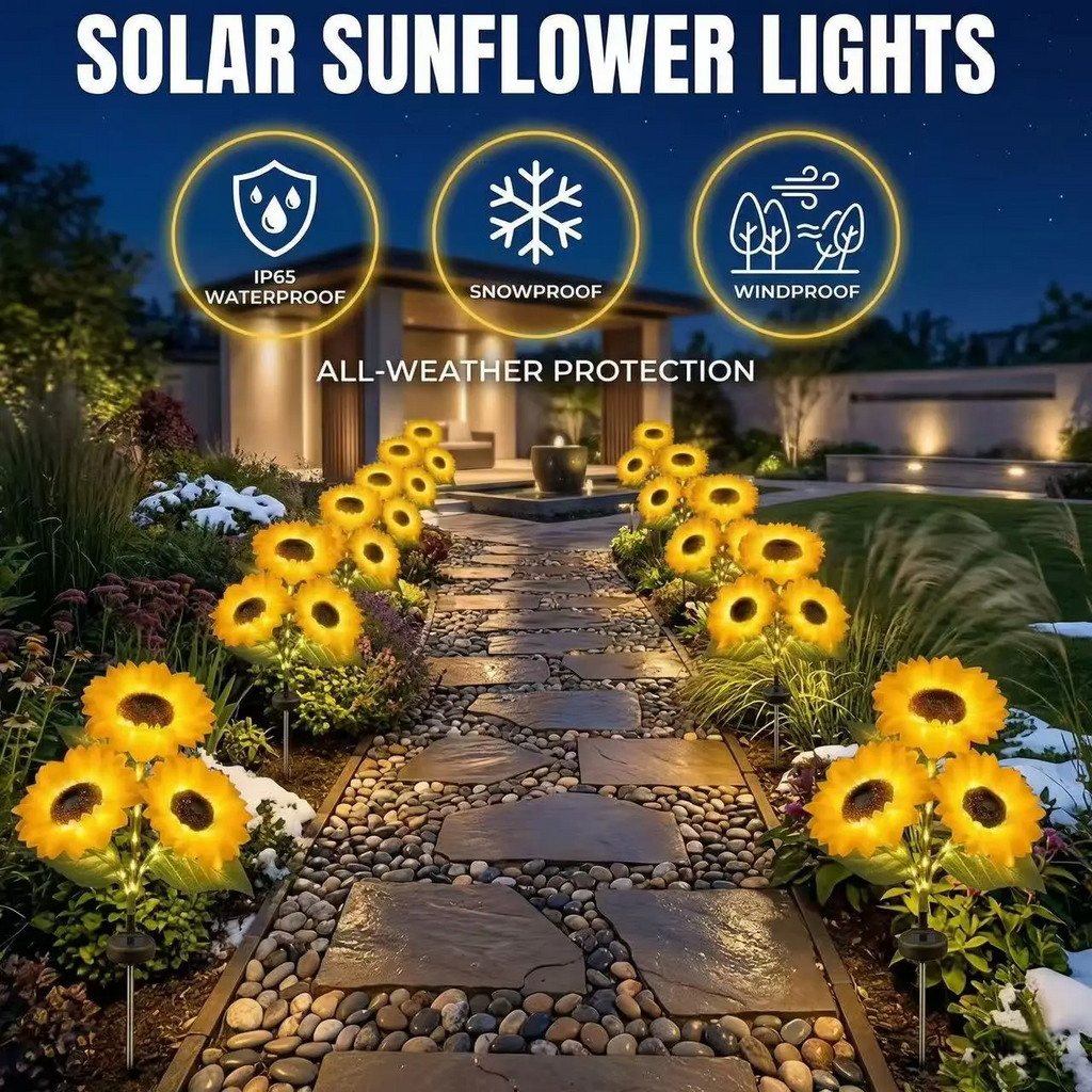 Solar Sunflower Garden Stake Lights | 2026 Upgraded | 2/4/6 Pack | IP65 Waterproof | Realistic Outdoor Decor