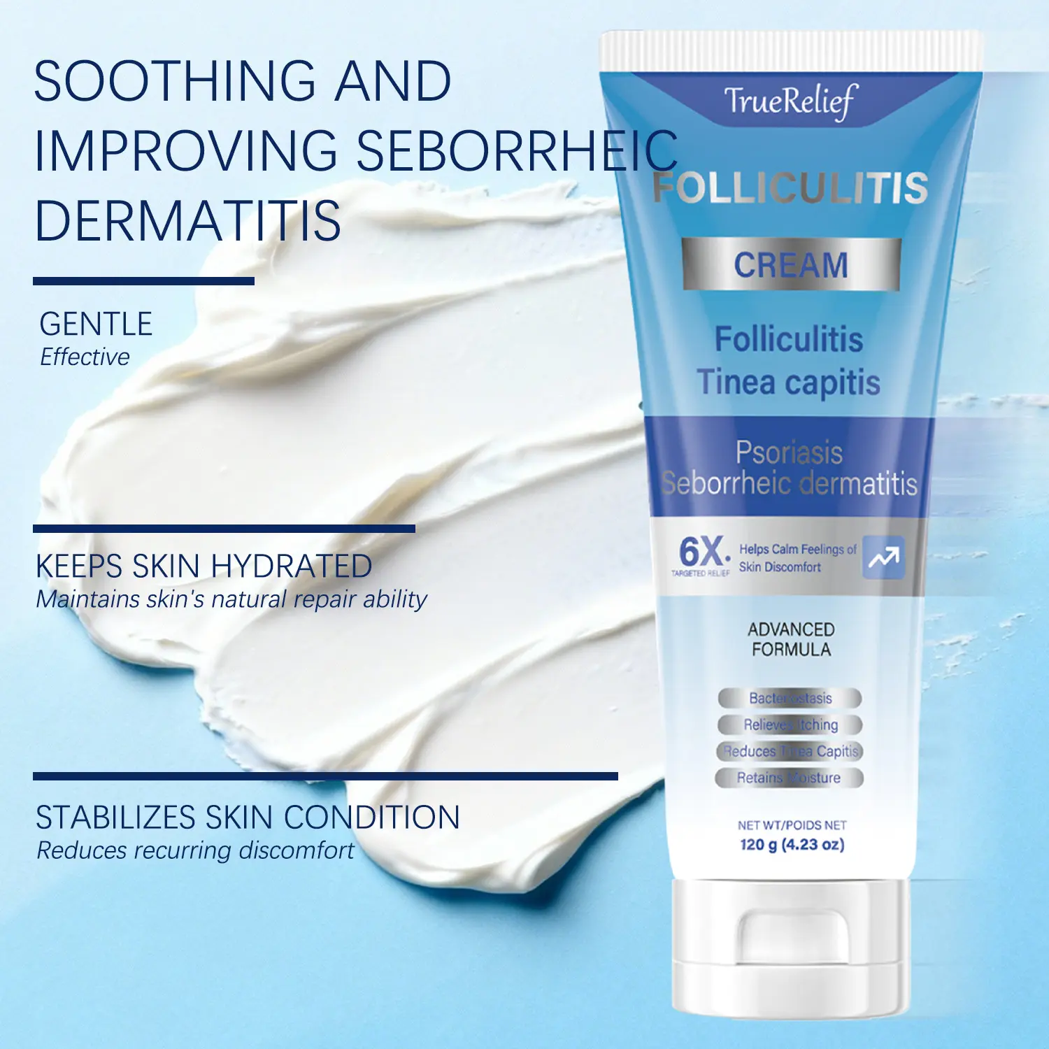 TrueRelief Folliculitis Care Cream 120g – Botanical Soothing Moisturizer for Bumps, Rough Skin & Irritation on Face, Scalp & Body