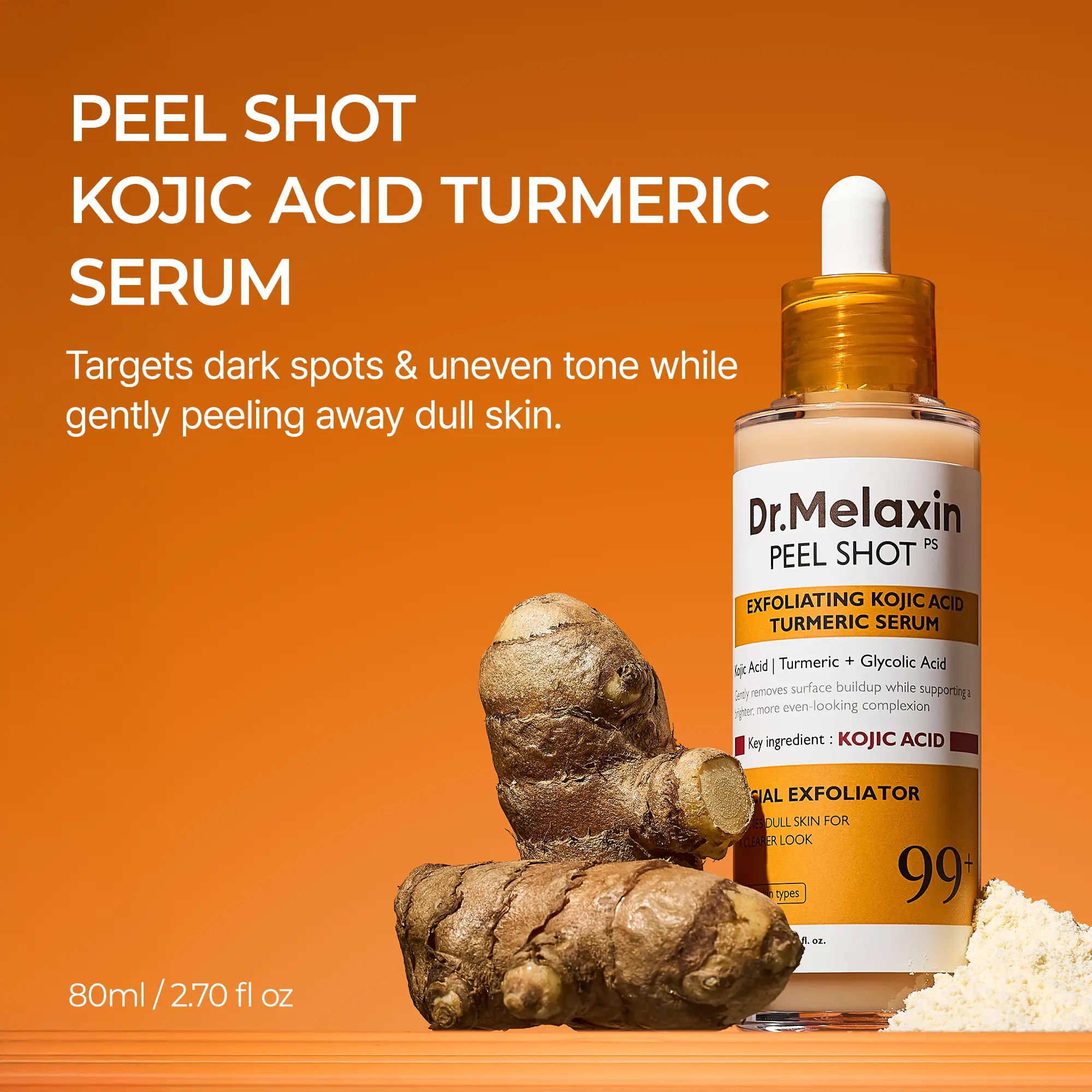 Kojic Acid Turmeric Serum 80ml For Dark Spot Care Exfoliaing Niacinamide Dead Skin Korean Skin Care for Even Skin Tone