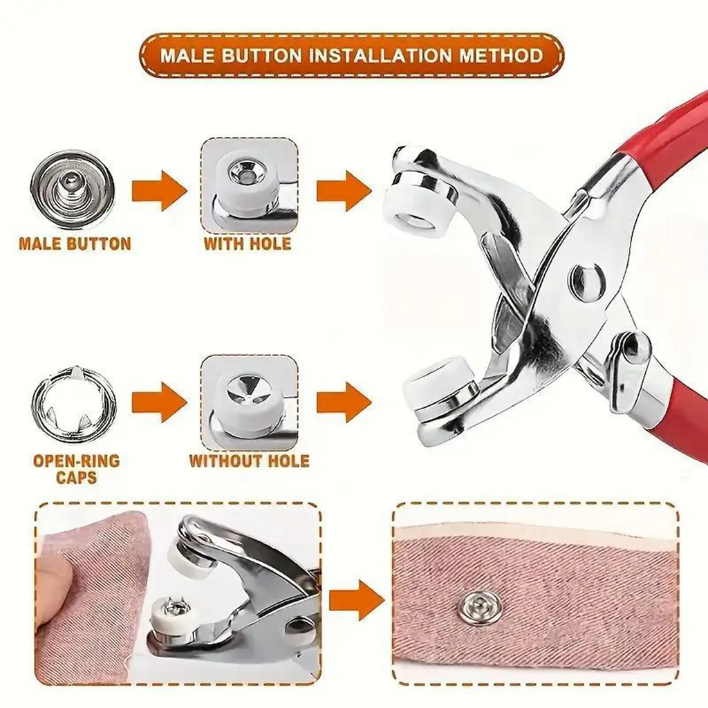 100Pcs Metal Snap Button Kit with Pliers | Stainless Steel Press Studs | DIY Sewing & Garment Repair