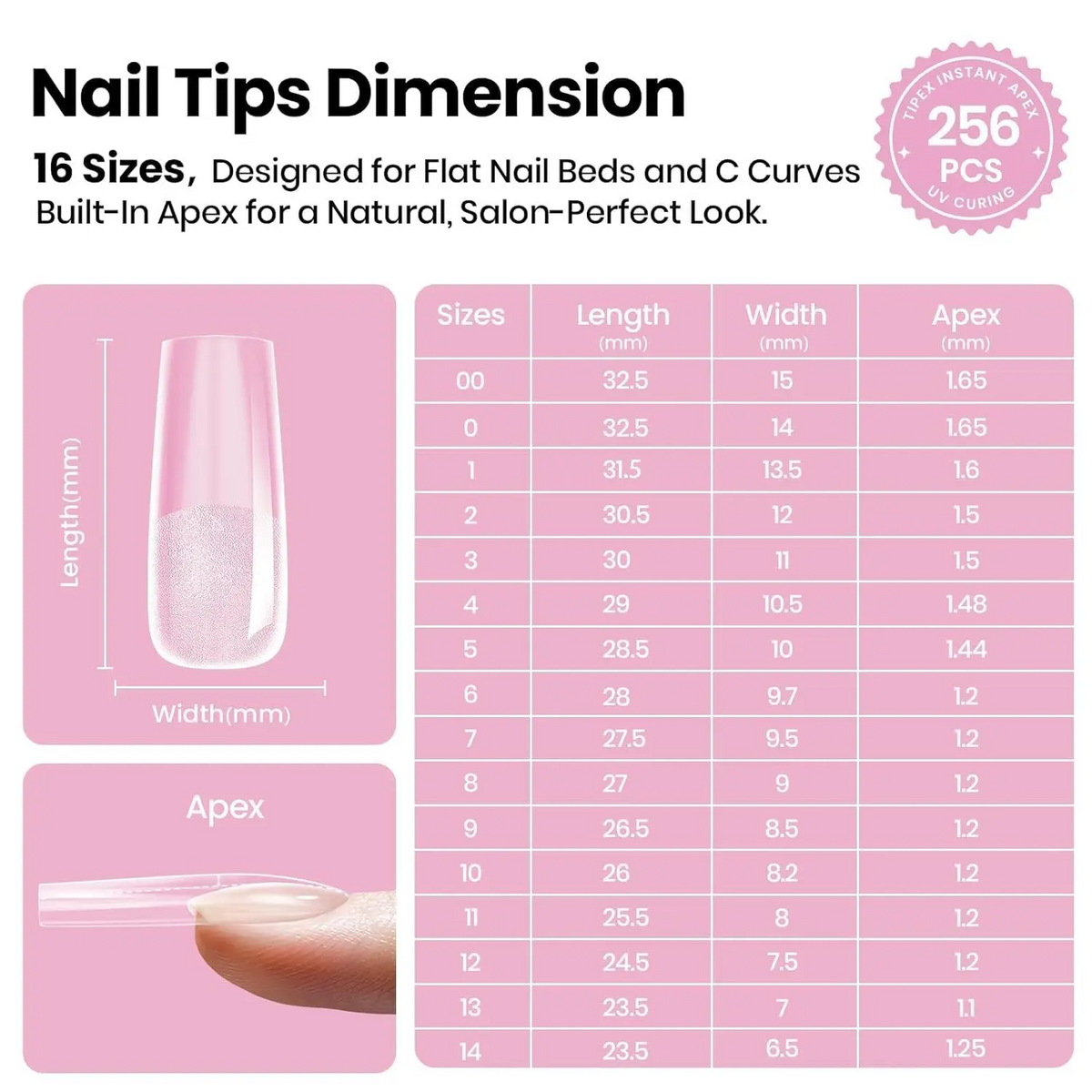 Beetles Tipex Lite Nail Extension Tips – 16 Sizes, Multiple Shapes