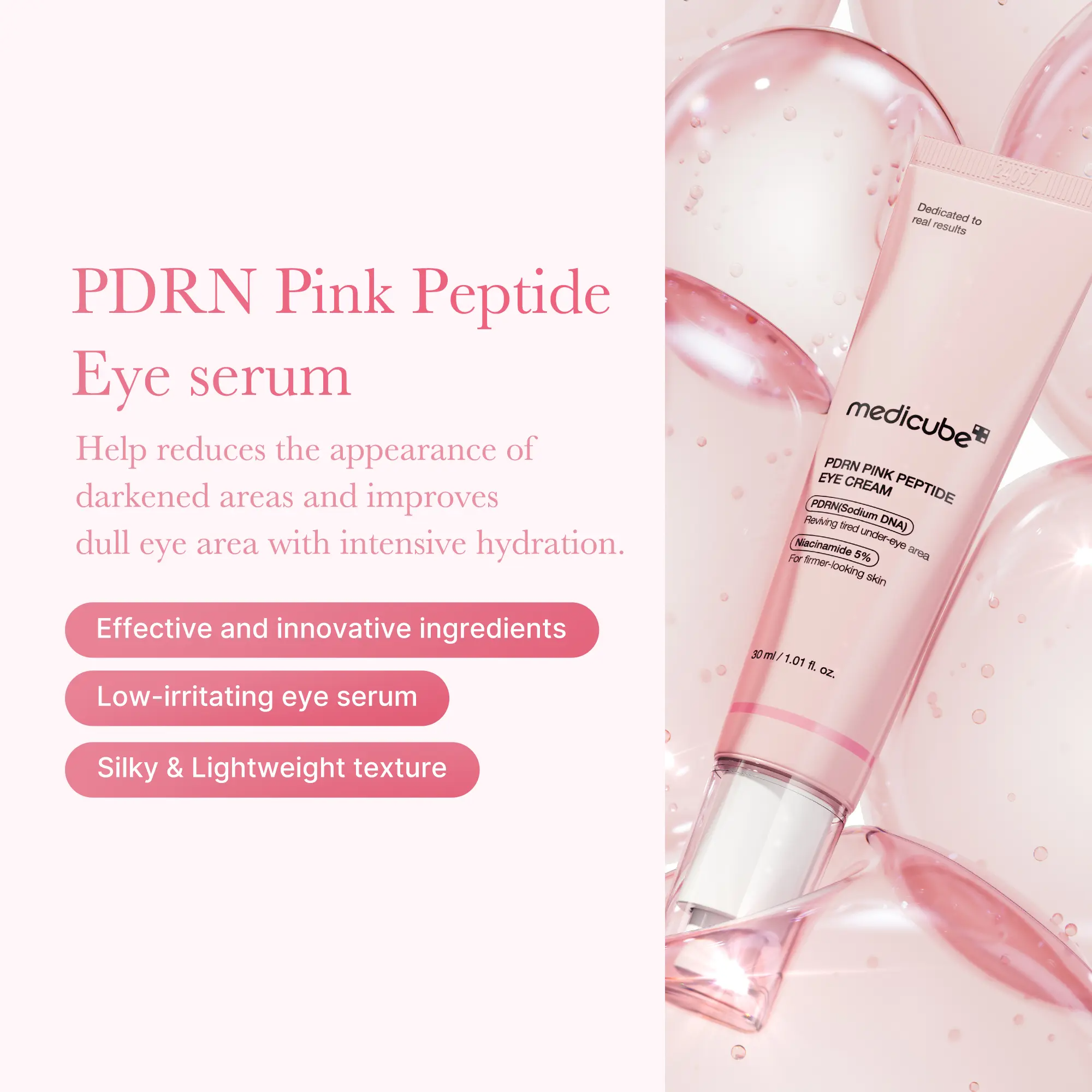 Pink Peptide Eye Serum | 99% Salmon DNA 99% Pure Retinol, 5% Niacinamide | Dark Circles, Puffy Eyes, Korean Skincare