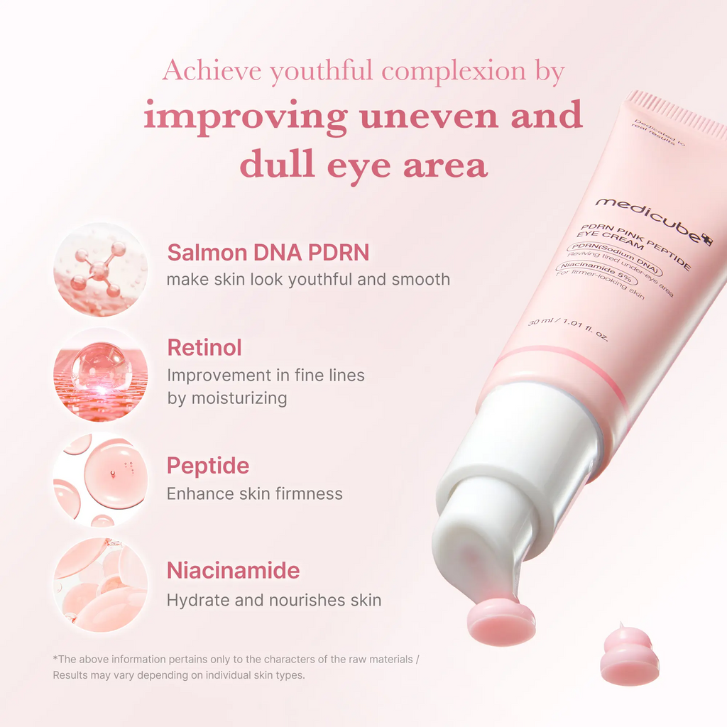 Pink Peptide Eye Serum | 99% Salmon DNA 99% Pure Retinol, 5% Niacinamide | Dark Circles, Puffy Eyes, Korean Skincare