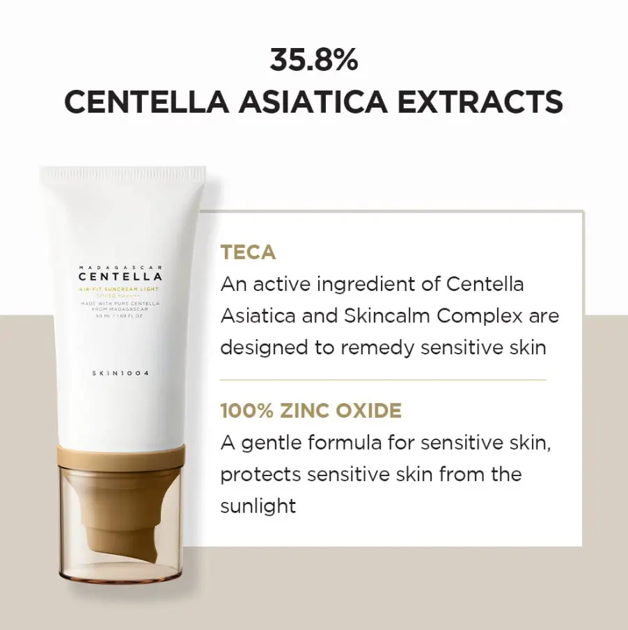 Madagascar Centella Air-fit Suncream Light 1.69 fl. oz (50ml) Spf 30 PA++++
