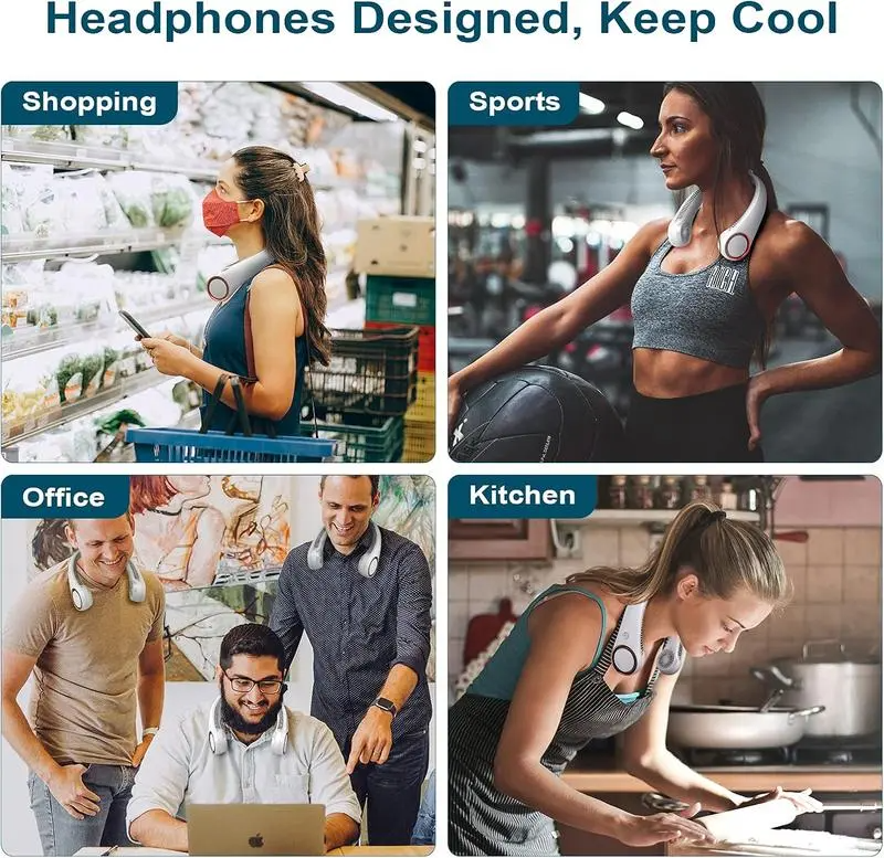 Hands-Free Neck Fan – Bladeless, Rechargeable, 4000mAh Battery, 3 Speeds, Ultra-Quiet Wearable Cooling Fan for Outdoors & Sports