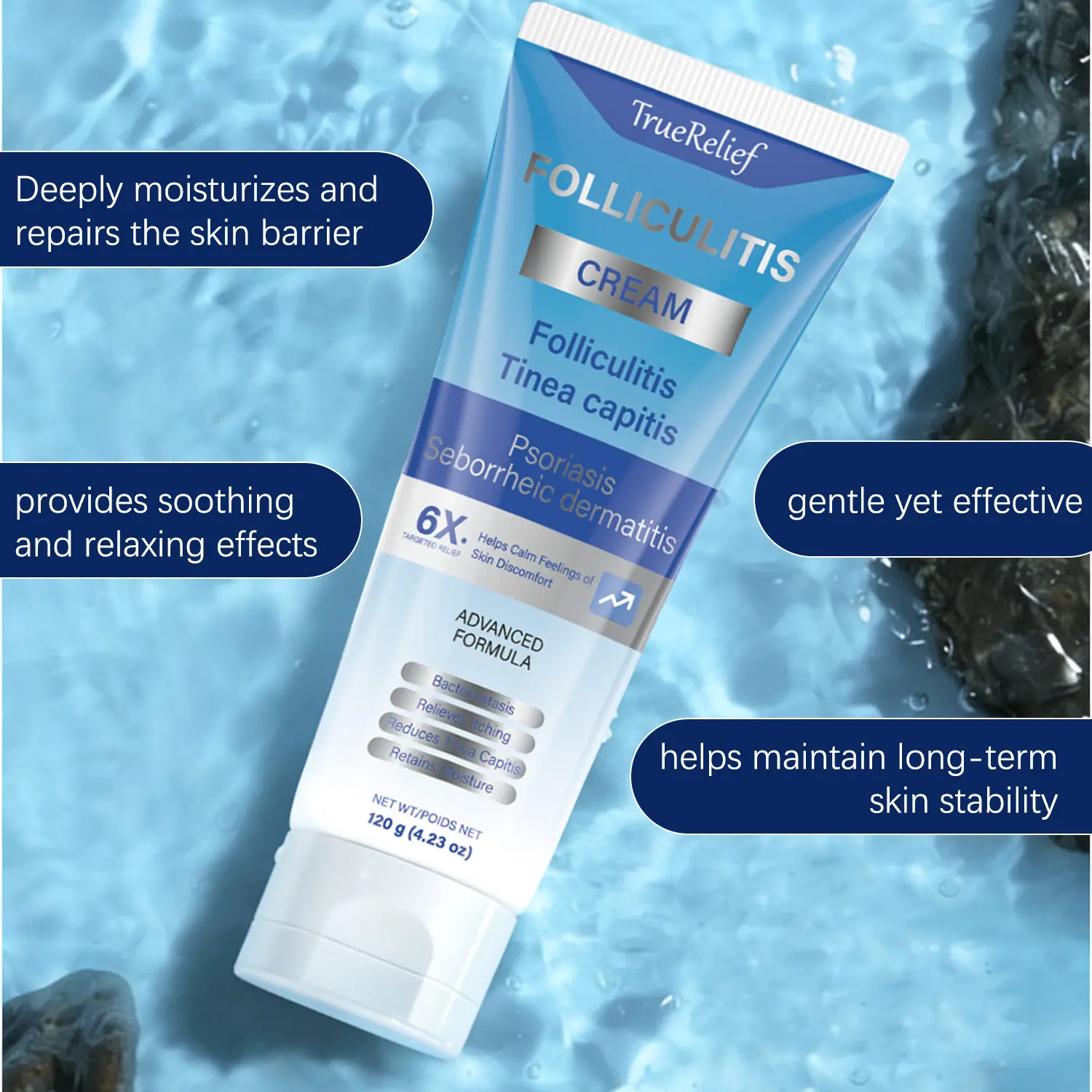 TrueRelief Folliculitis Care Cream 120g – Botanical Soothing Moisturizer for Bumps, Rough Skin & Irritation on Face, Scalp & Body