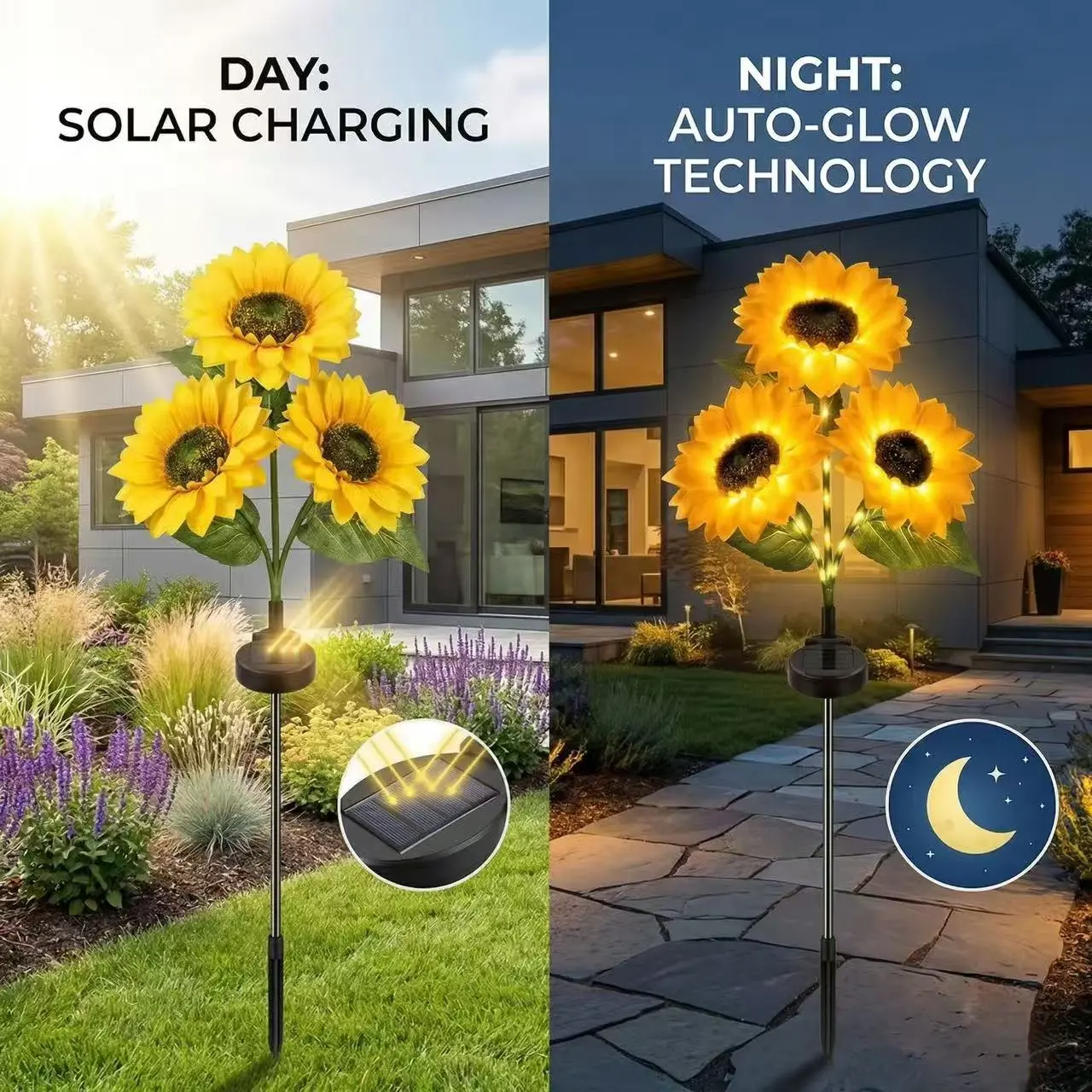 Solar Sunflower Garden Stake Lights | 2026 Upgraded | 2/4/6 Pack | IP65 Waterproof | Realistic Outdoor Decor