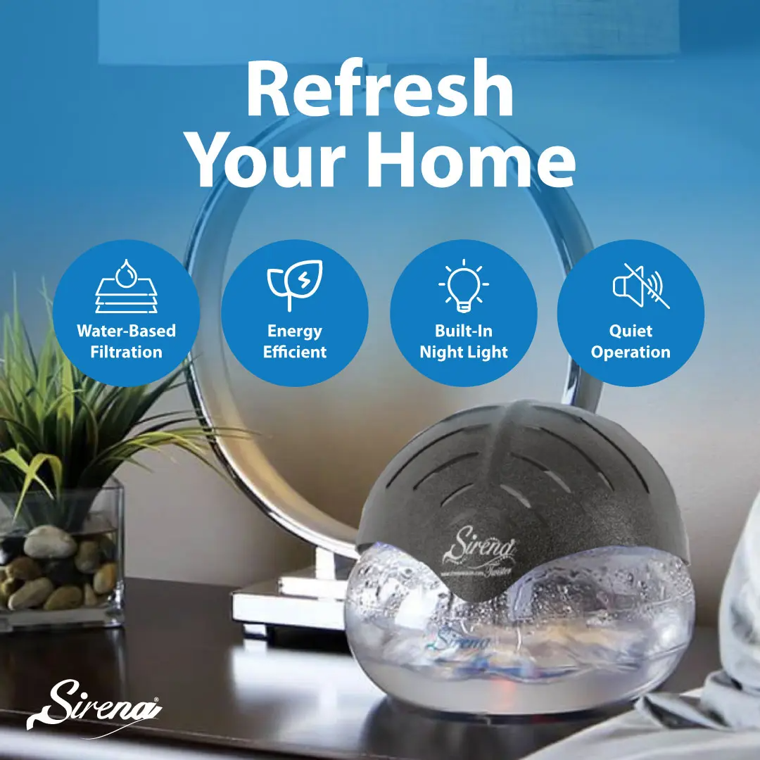 Sirena Twister Air Purifier – Water-Based Air Cleaner with 7-Color LED Night Light & Aromatherapy