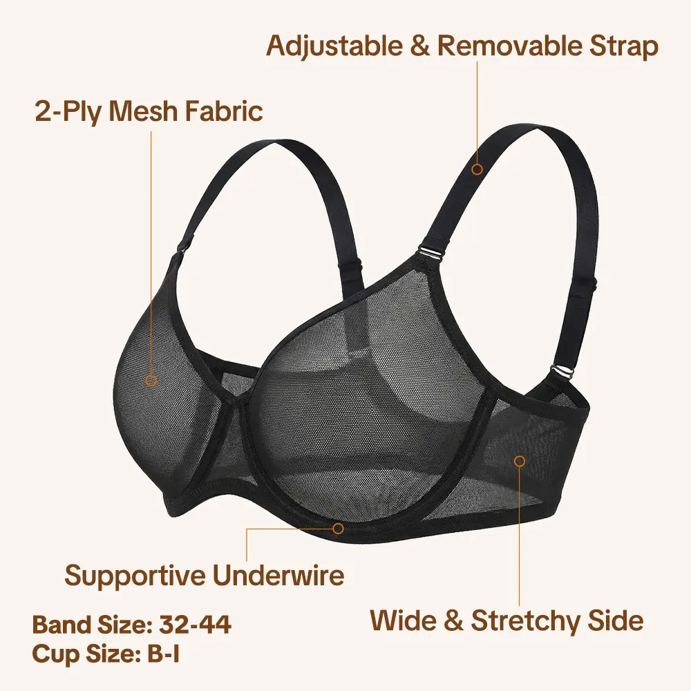 Air Light Breathable Sheer Mesh Halter Bra Plus Size Summer Unlined Full Coverage Bra Underwire