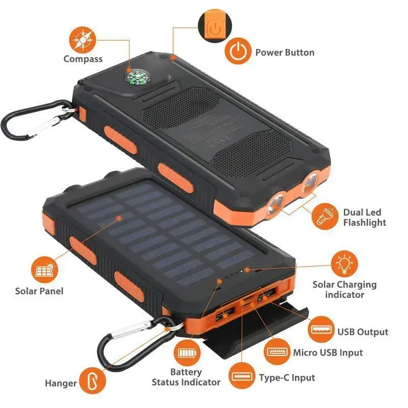 10000mAh Solar Power Bank – Dual USB Fast Charging for Outdoor Adventures