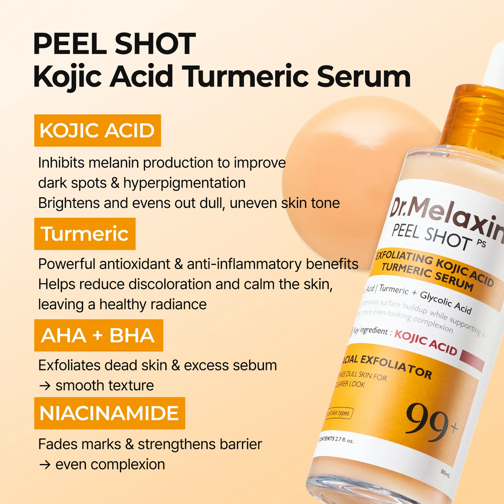 Kojic Acid Turmeric Serum 80ml For Dark Spot Care Exfoliaing Niacinamide Dead Skin Korean Skin Care for Even Skin Tone