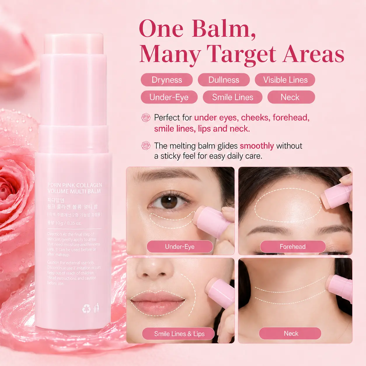 Pink Collagen Volume Multi Balm | All In One Volufiline, Helping Look of Fine Lines, Firming Care, Anti-Aging Care | For Under-Eyes, Neck