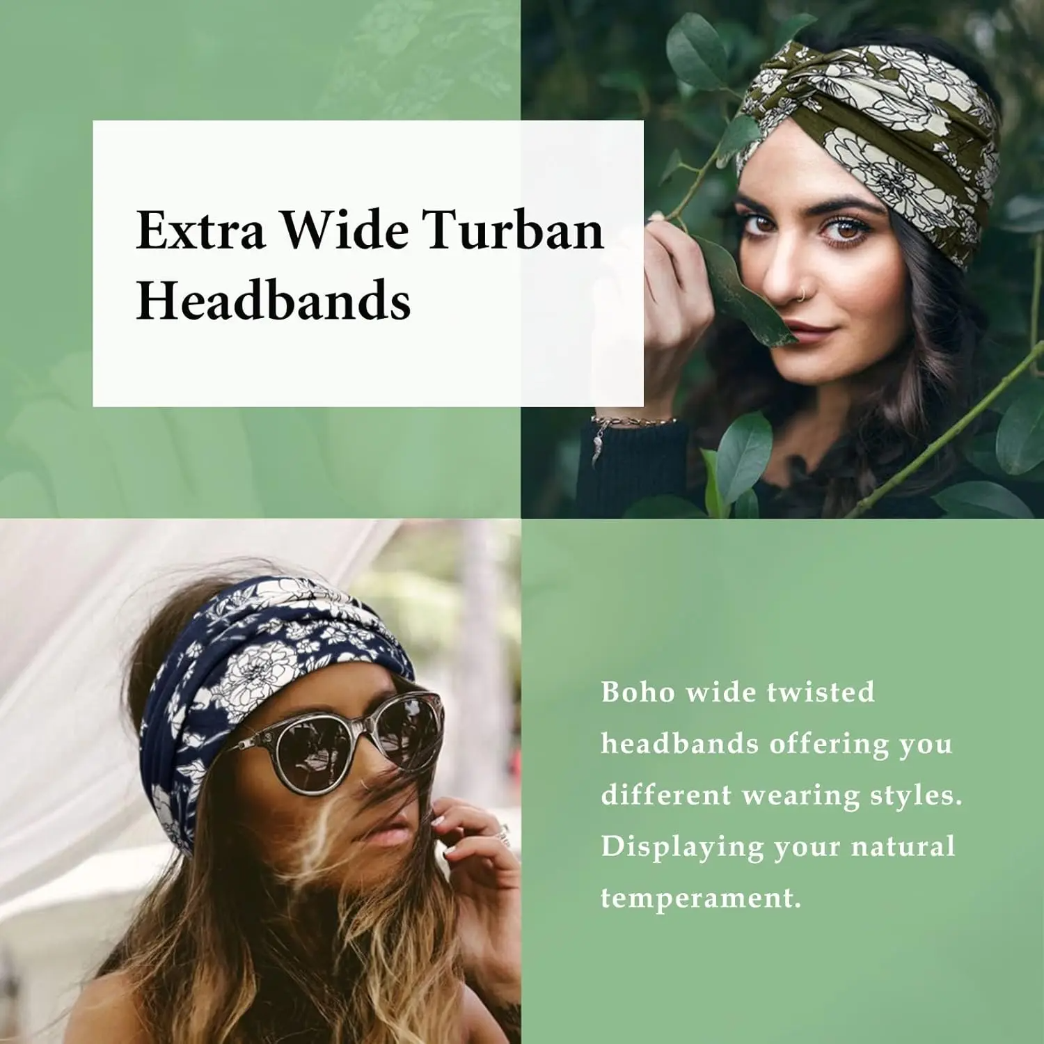 6-Pack Boho Wide Headbands – Stretchy Yoga & Workout Hair Wraps for Women