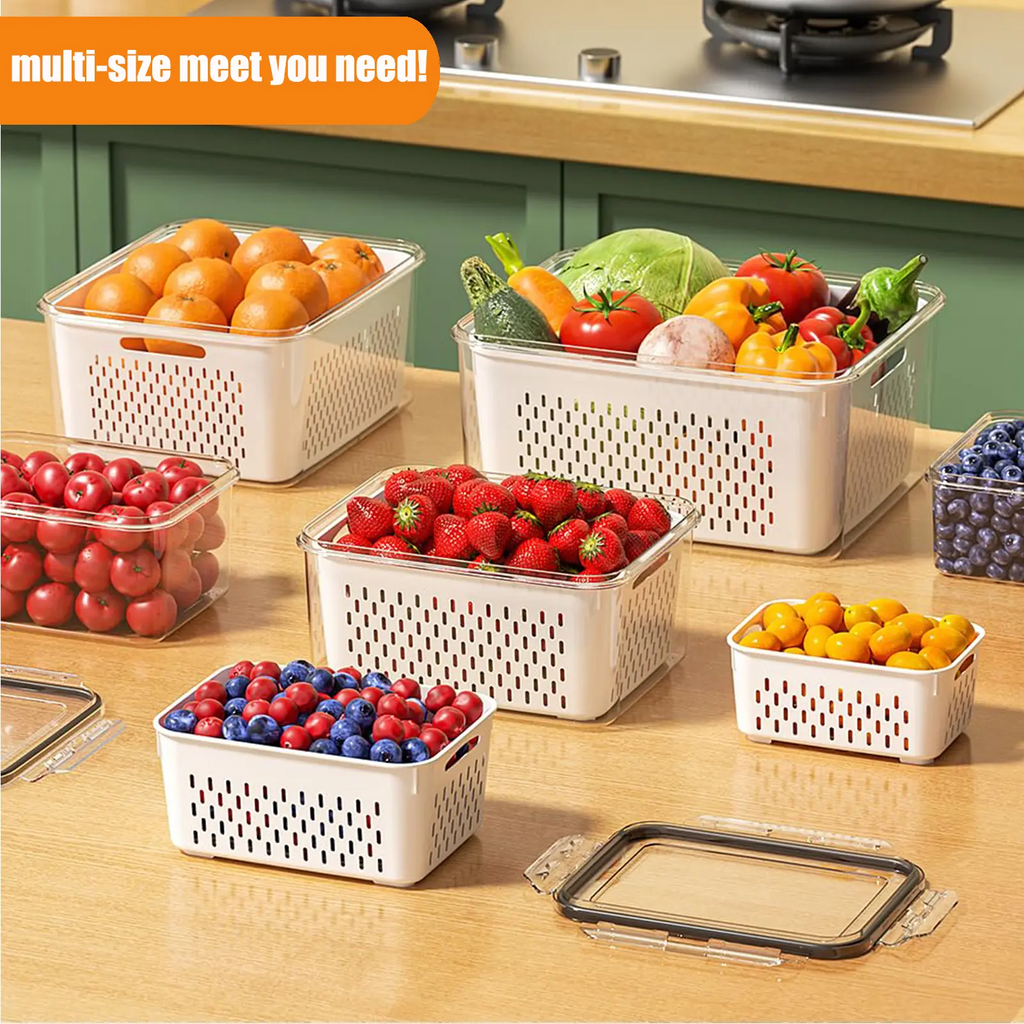 5-Pack Fridge Organizer Containers with Removable Colander – BPA-Free Stackable Food Storage