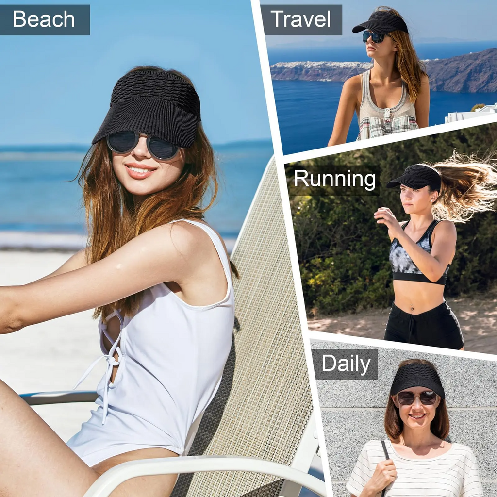 Women's High Ponytail Sun Visor Hat (2-Pack) – UV Protection, Breathable Open-Top Cap for Running, Hiking & Beach