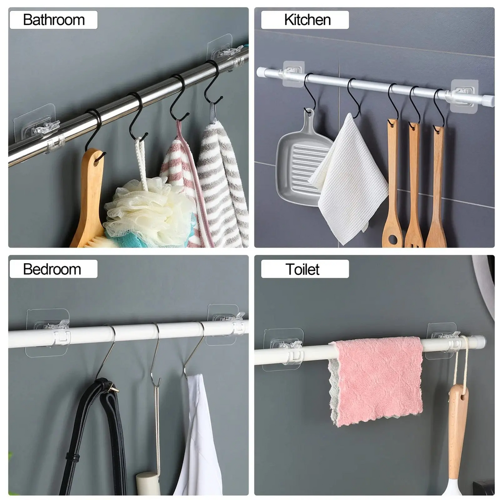 Transparent Curtain Rod Brackets with Screws | No-Damage Wall Mount | Multi-Room Use | 8/12/24/48 Pack