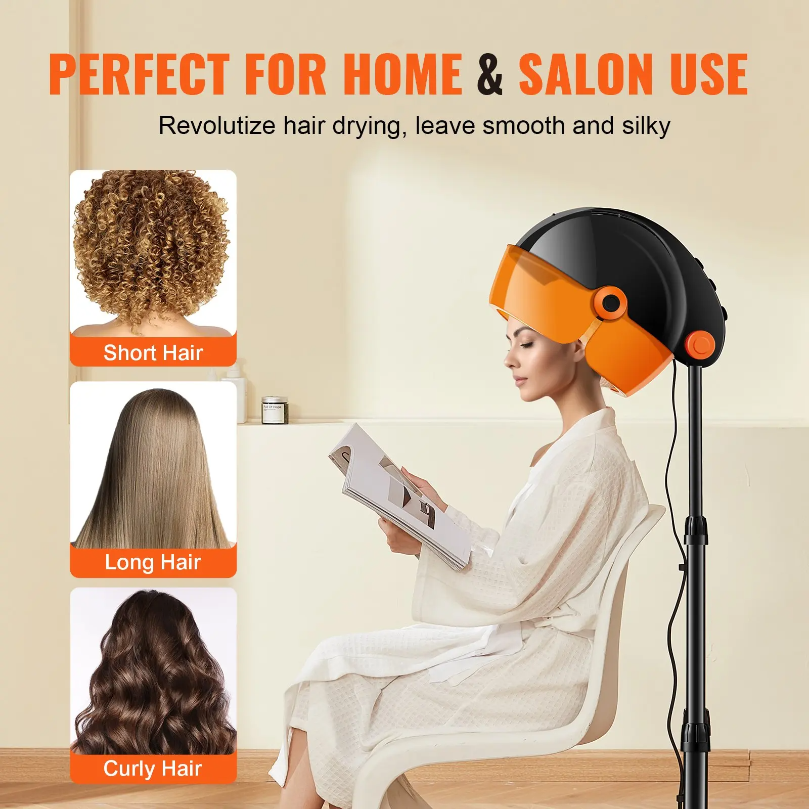 1Pcs onic Hood Dryer, 1875W Pro Bonnet Hair Dryer, Timer, 3 Temperature Levels Adjustable Speed, Mobile Floor Stand with Wheels for Salon Home Spa