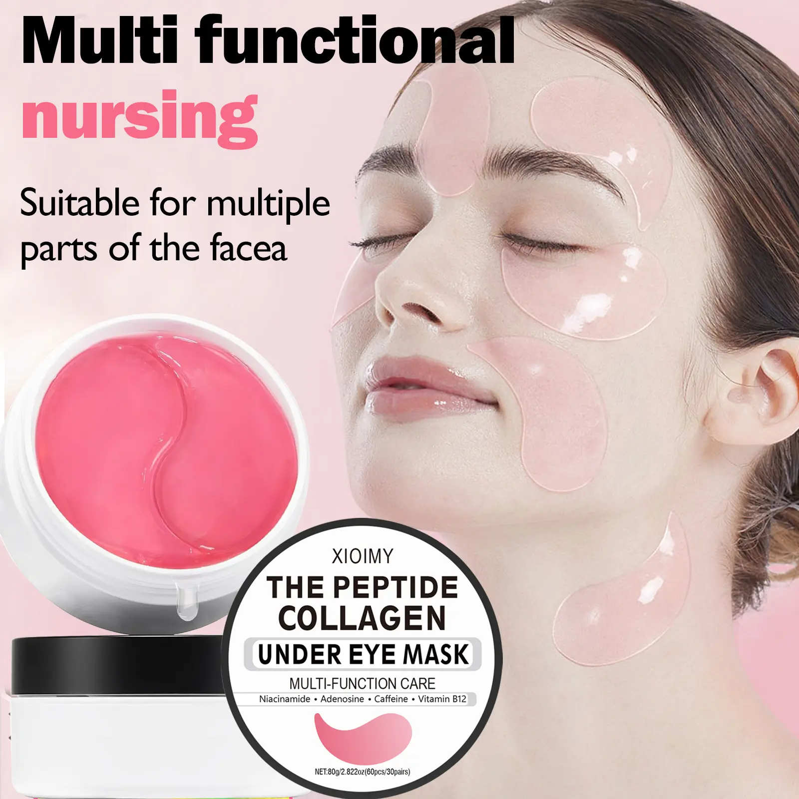 60 Pcs Collagen Hydrating Eye Patches with Niacinamide, Caffeine and Vitamin B12, Deep Hydration