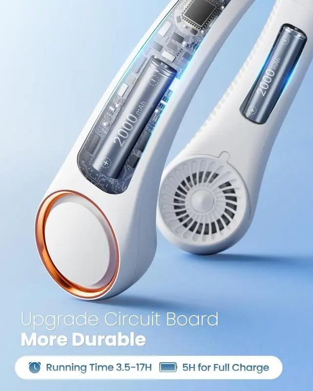 Hands-Free Neck Fan – Bladeless, Rechargeable, 4000mAh Battery, 3 Speeds, Ultra-Quiet Wearable Cooling Fan for Outdoors & Sports