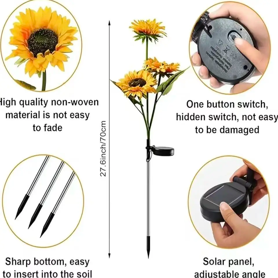 Solar Sunflower Garden Stake Lights | 2026 Upgraded | 2/4/6 Pack | IP65 Waterproof | Realistic Outdoor Decor